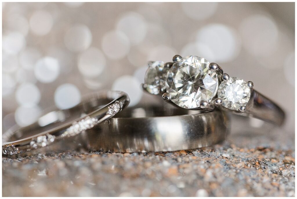 wedding rings stacked on top of each other at Briarcliff Manor