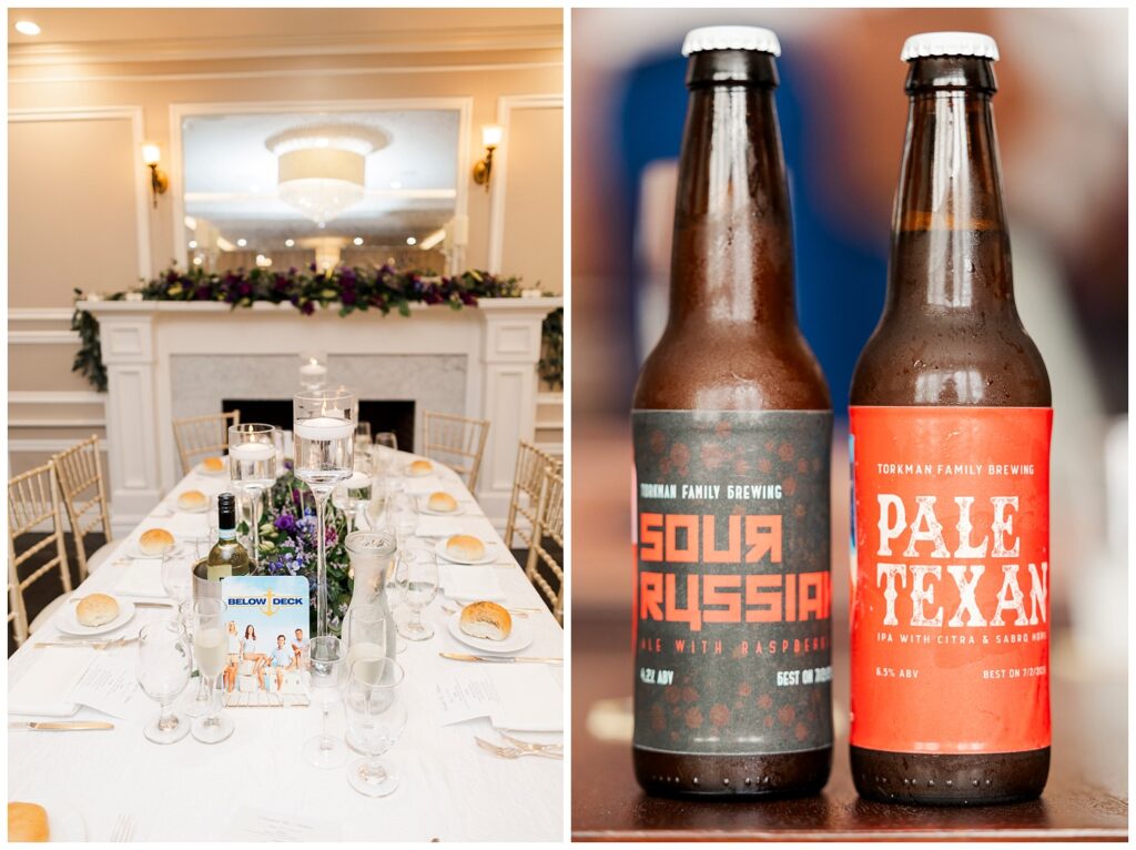 groom's homebrew bottles at summer reception at Briarcliff Manor