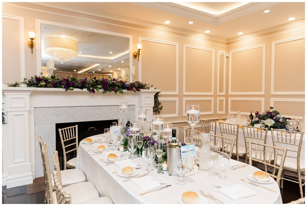 indoor reception tables at Briarcliff Manor summer wedding