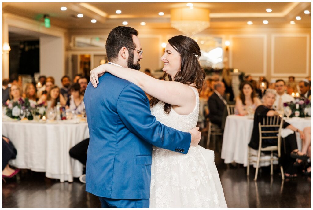 wedding couple have first dance at indoor reception in Hudson Valley