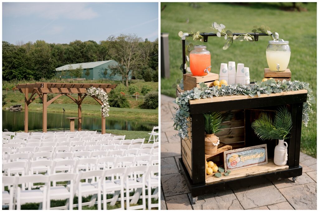drink cart with eucalyptus garlands at New Jersey wedding venue