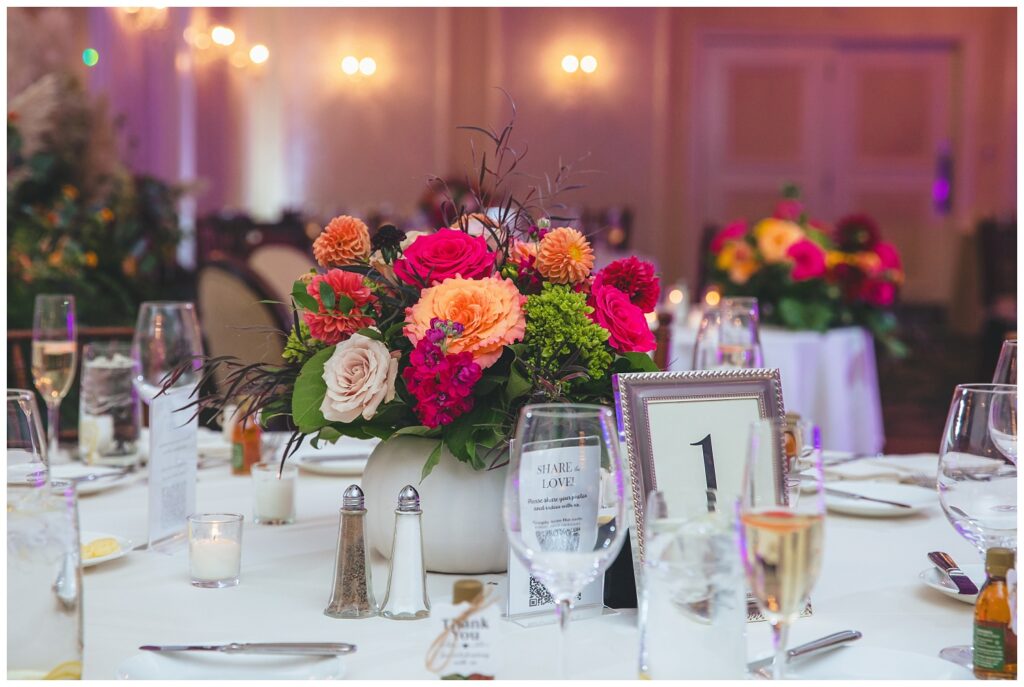 reception table details at The Molly Pitcher Inn venue