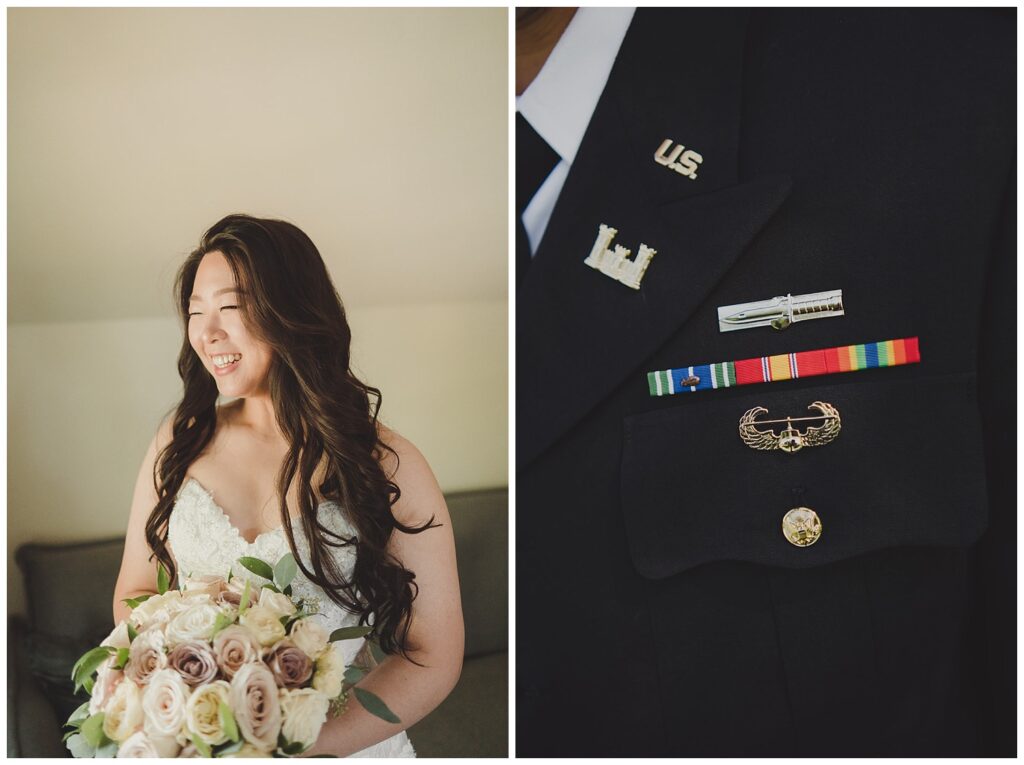 groom's military buttons on his uniform for fall wedding in Staten Island