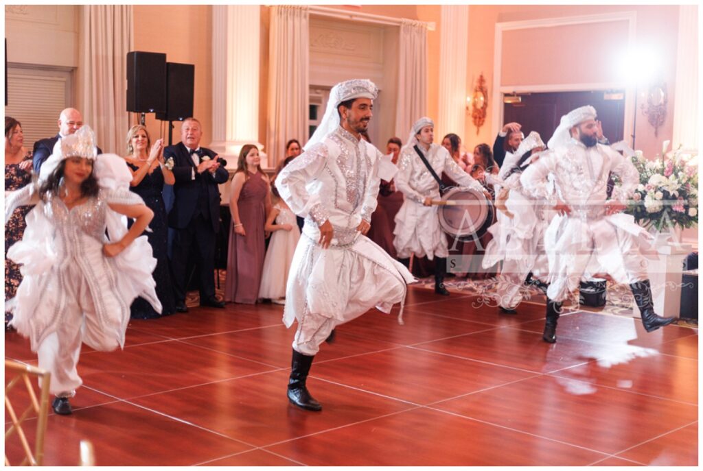 Dabke dancing group entertaining the wedding guests at the Palace at Somerset Park in New Jersey